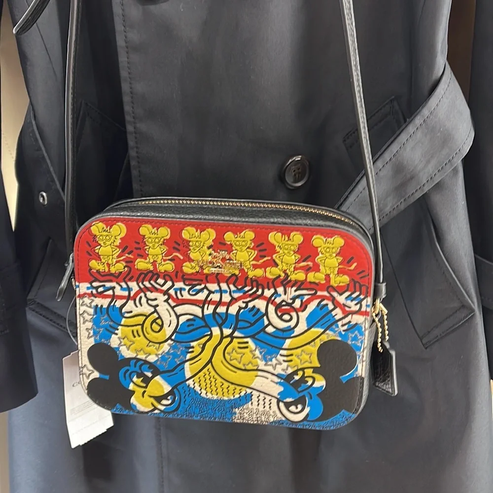 Coach Disney Mickey Mouse X Keith Haring Mini Camera Bag Gold/Chalk Black Multi